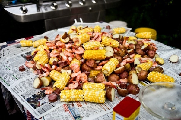 low country boil spread on table