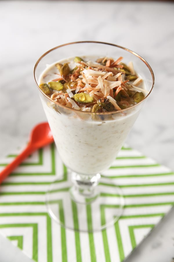 yerba mate overnight oats with honey and pistachios