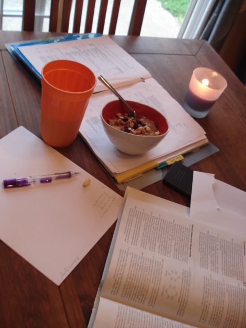 Organic chemistry studying with breakfast