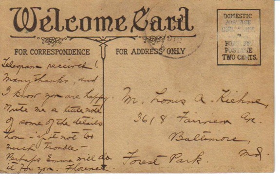Sent from mom's grandmother's sister to pop's dad