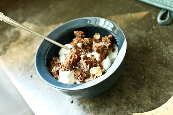 Yogurt with crumbled bar