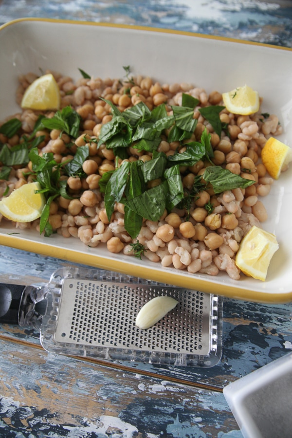 fresh herbs on beans