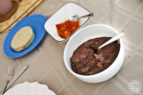 black beans, tortillas, tomatoes