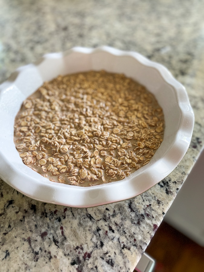 Pour mixture in baking dish Pour mixture in baking dish