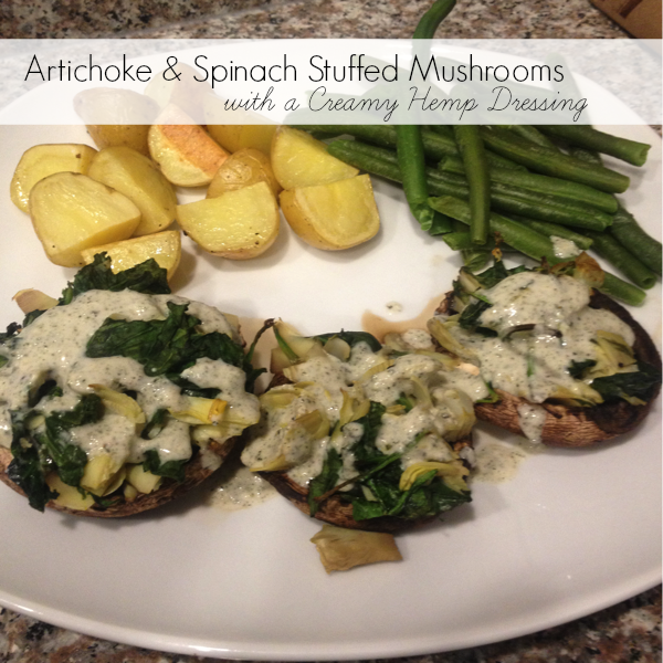 stuffed mushroom meal (2) Artichoke & Spinach Stuffed Mushrooms with a Creamy Hemp Dressing // katheats.com