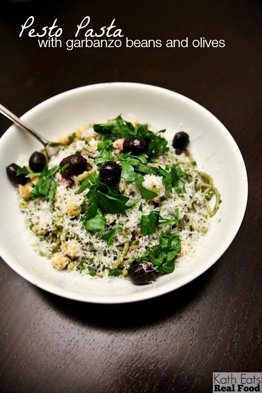 Pesto Pasta with Garbanzo Beans and Olives Pesto Pasta with Garbanzo Beans and Olives