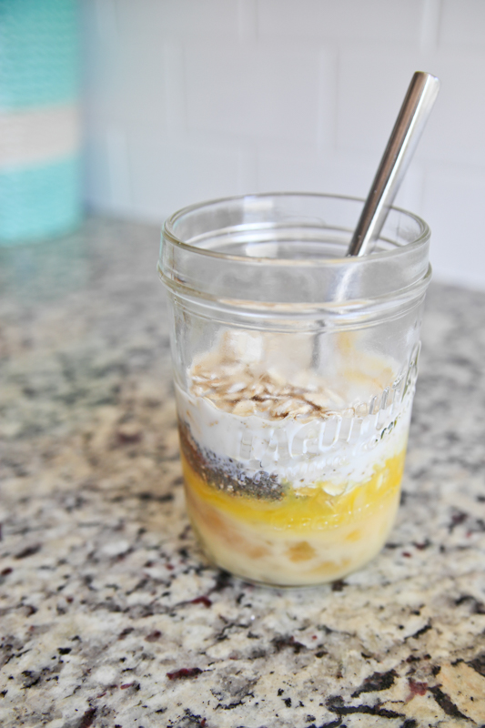 Pumpkin oatmeal mug bake ingredients mixing