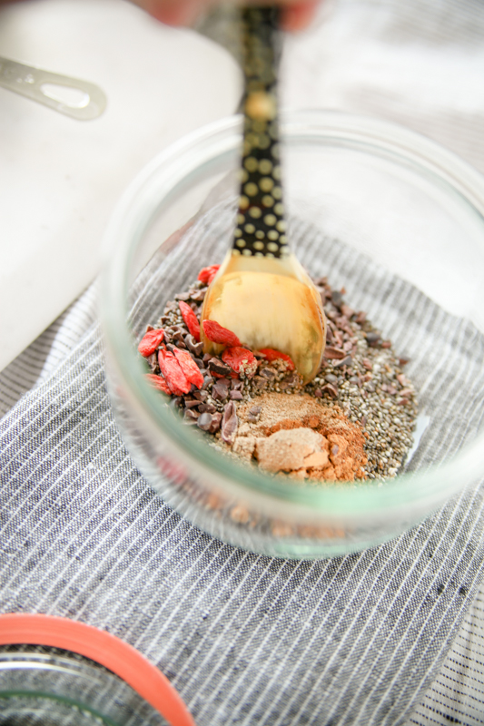 Maple Chai Chia Pudding mixing ingredients