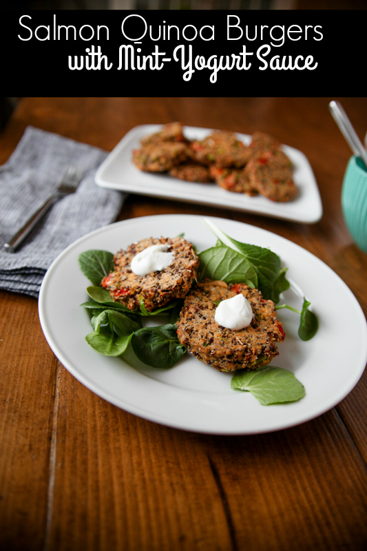 Salmon Quinoa Burgers with Mint-Yogurt Sauce