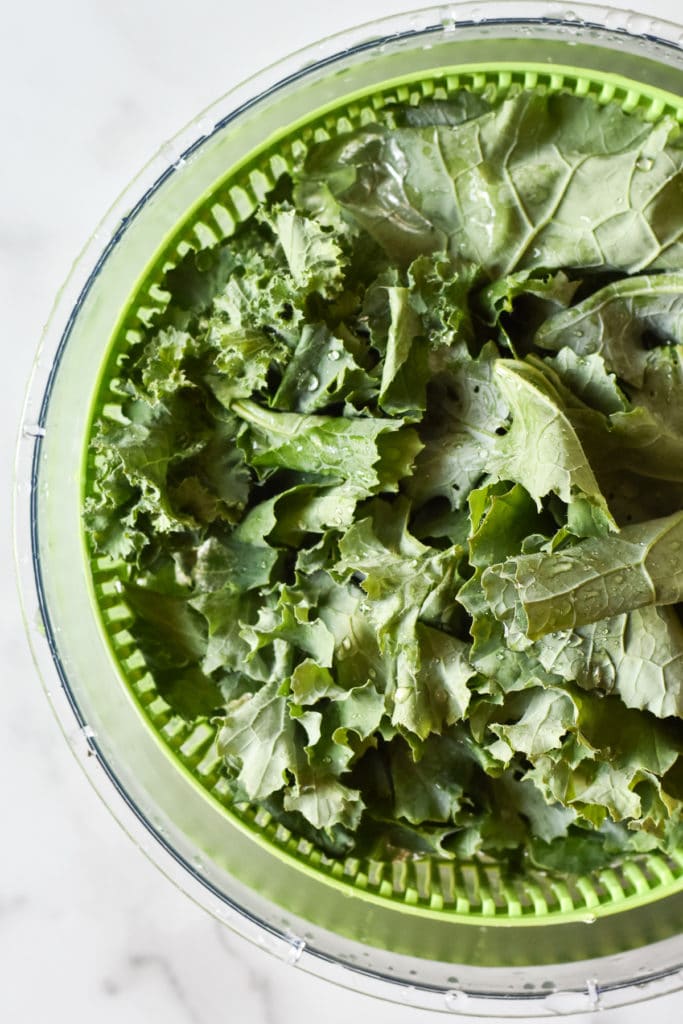 kale in a salad spinner