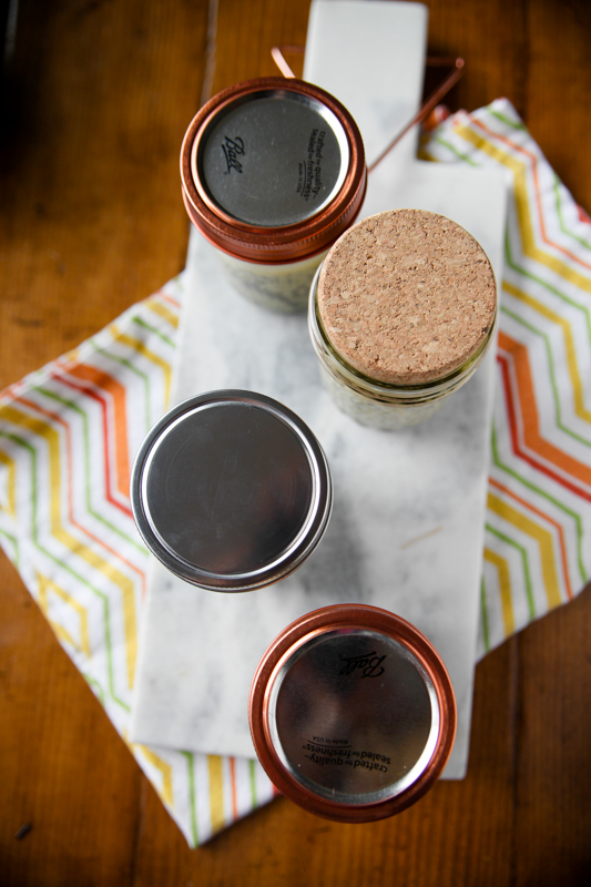 jars with cork and metal lids