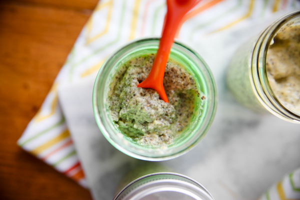 chia pudding with little orange spoon