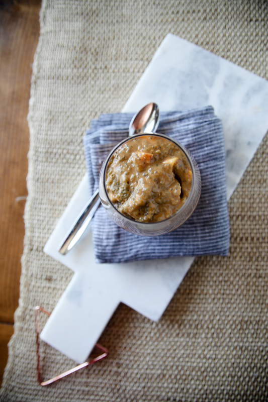 fall spiced chia pudding with apples on a tray