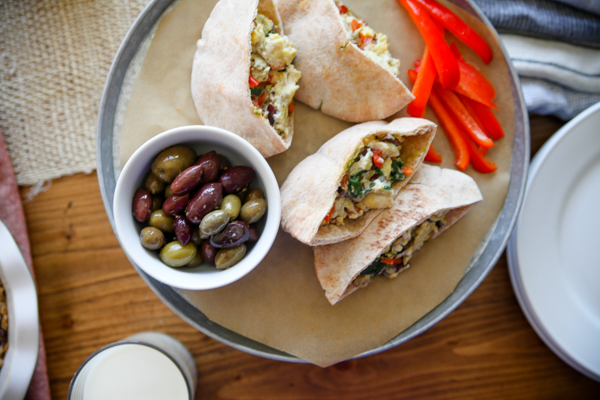 Mediterranean scramble pita pockets