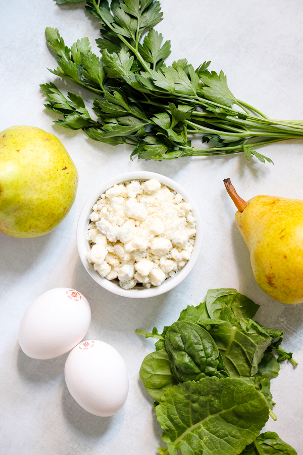 herbs, pear, and cheese