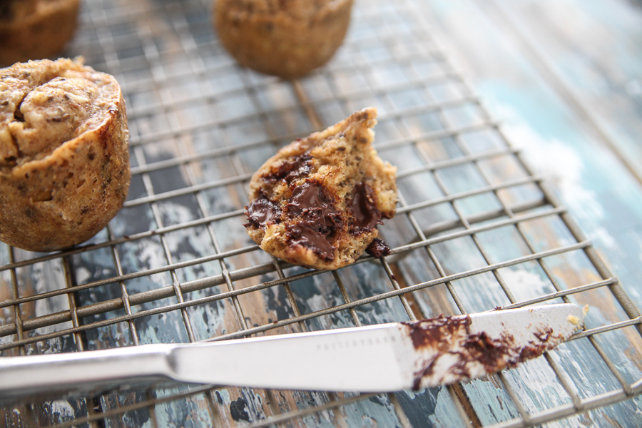 instant pot muffins chocolate and knife on rack