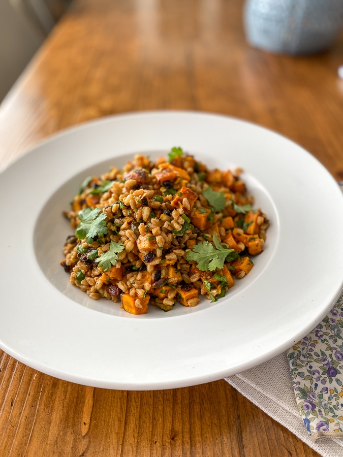 citrus curry farro salad