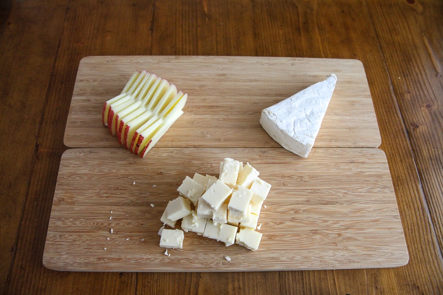 sliced cheese on cheese board - first step