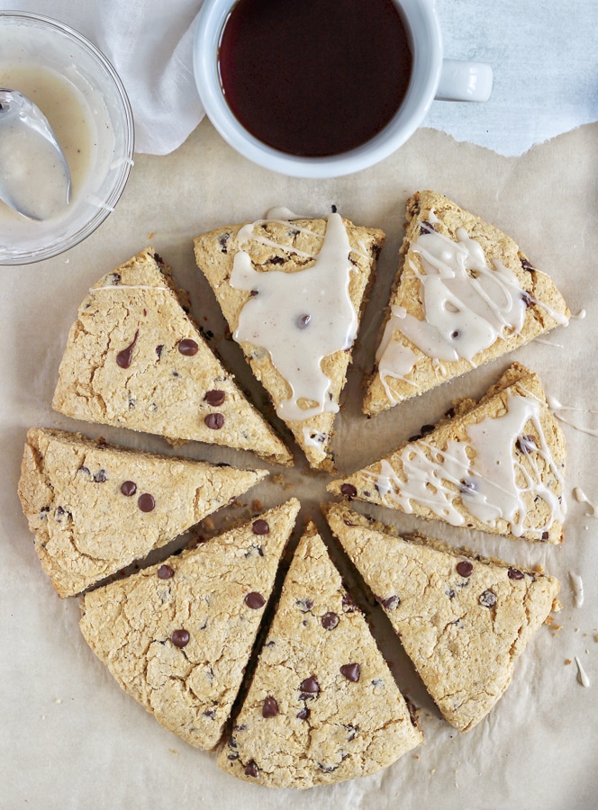 Chocolate Chip Scones with Eggnog Glaze