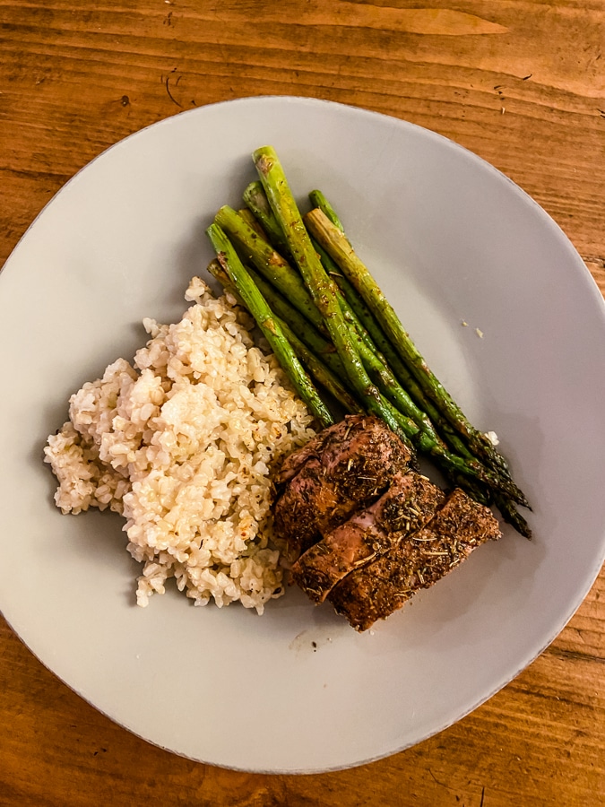 Pork Tenderloin with Rice + Asparagus, Cook Once Eat Twice