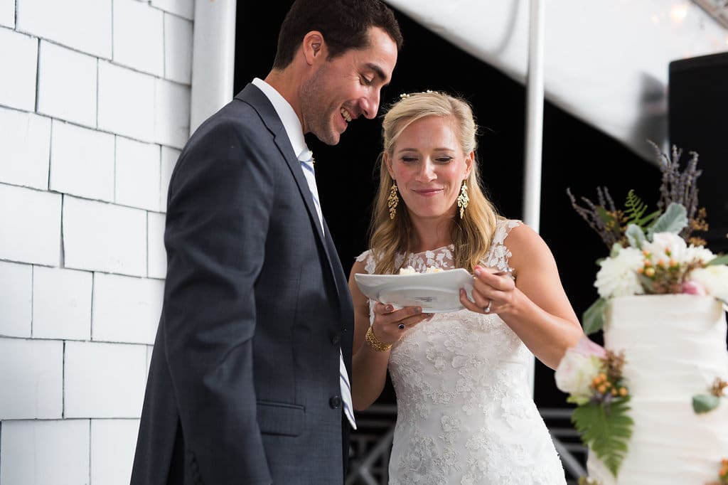 kath and thomas eat wedding cake