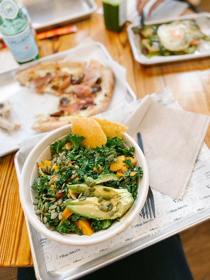 kale salad and pizza