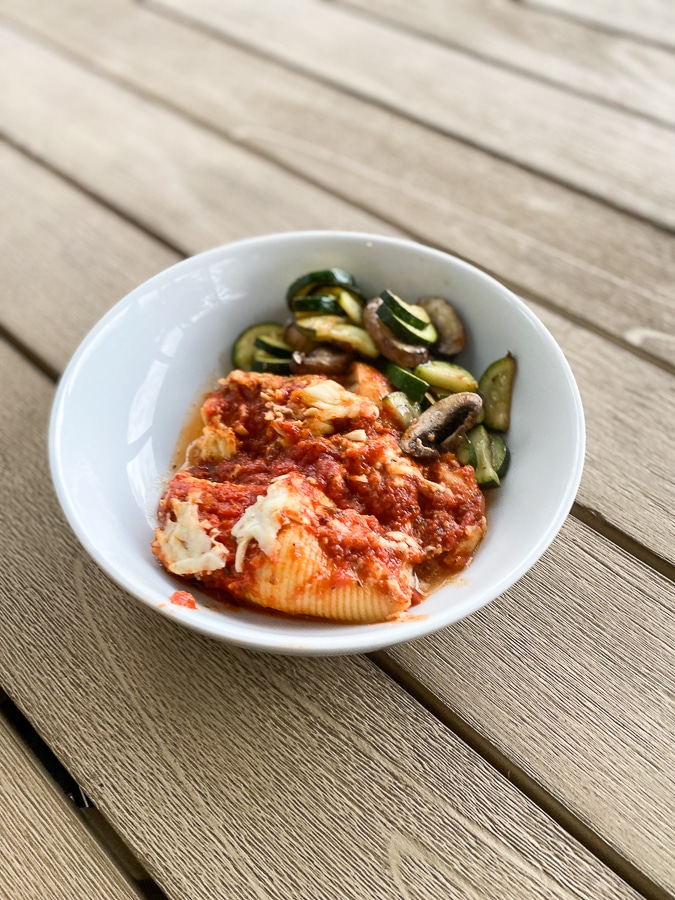 Mona Lisa stuffed shells and zucchini with mushrooms