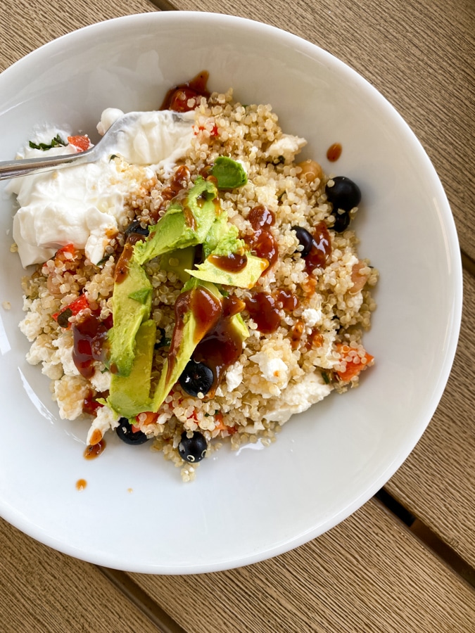 quinoa salad with avocado and yogurt