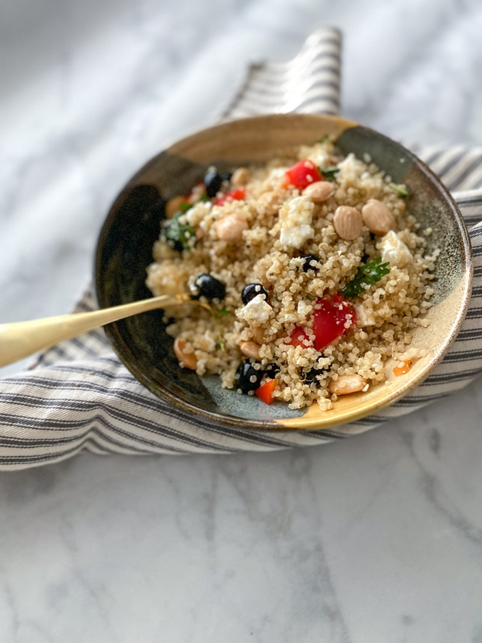 quinoa salad in a ceramic bowl