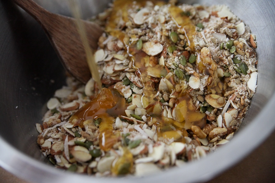honey drizzled over ingredients