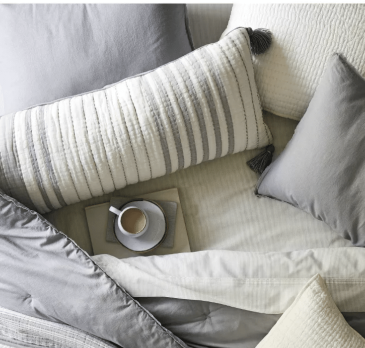 Image for Hearth & Hand Stripe Gray + Sour Cream Lumbar Pillow