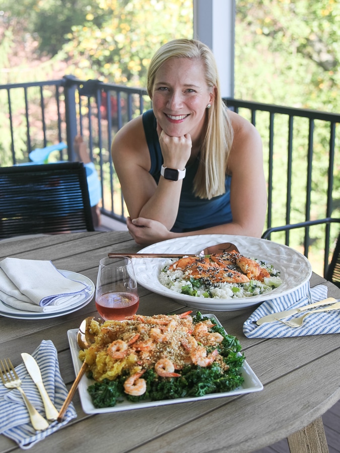 Kath with blue apron table scape