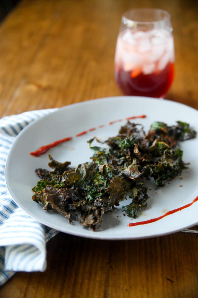 crunchy kale chips on a plate