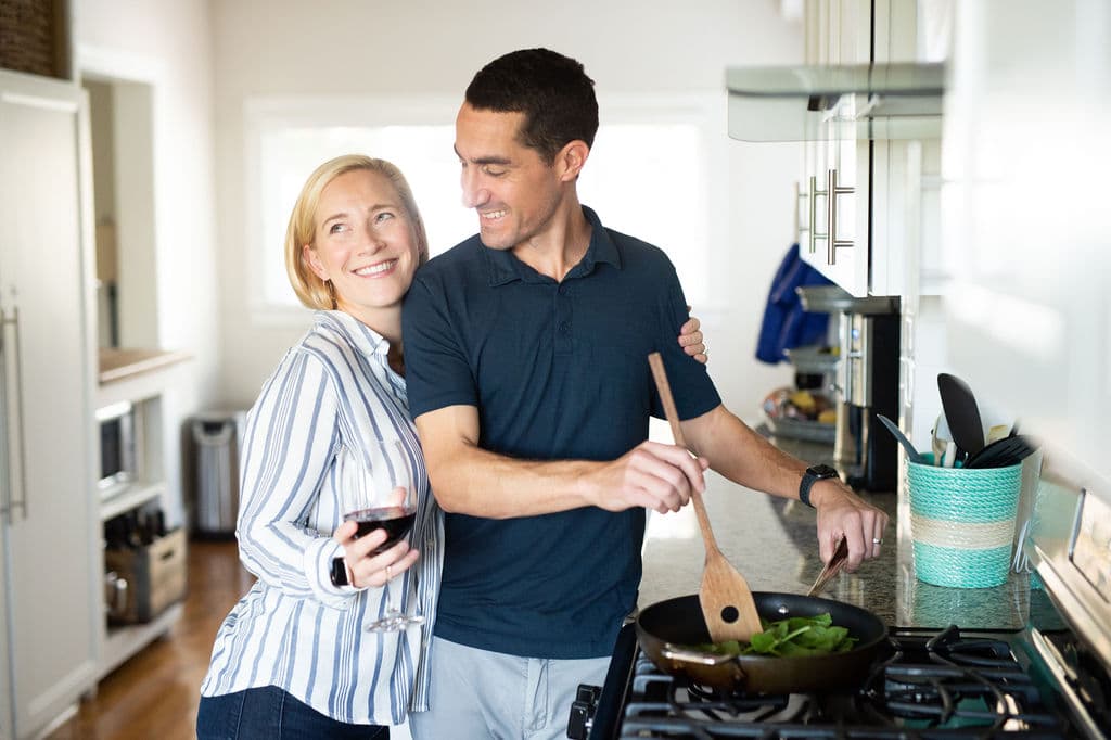 Kath and Thomas cooking for Blue Apron Date Night In