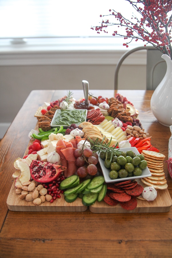 holiday cheese board from the side