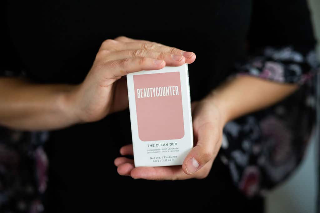 Beautycounter Clean Deo in a box being held by hands