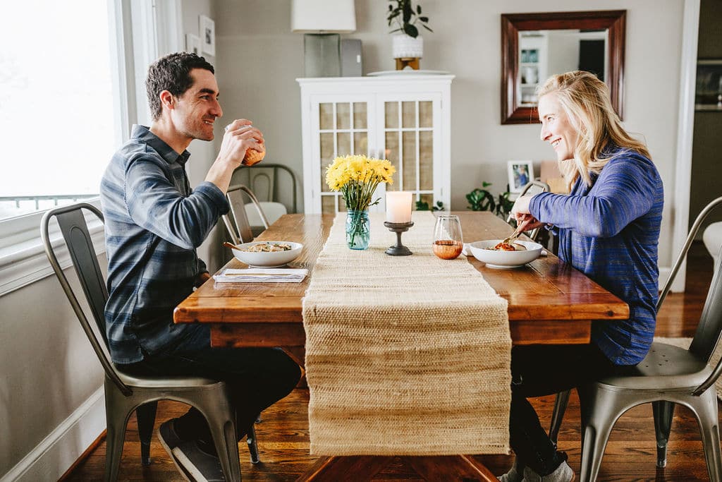 Kath and Thomas enjoying a blue apron dinner