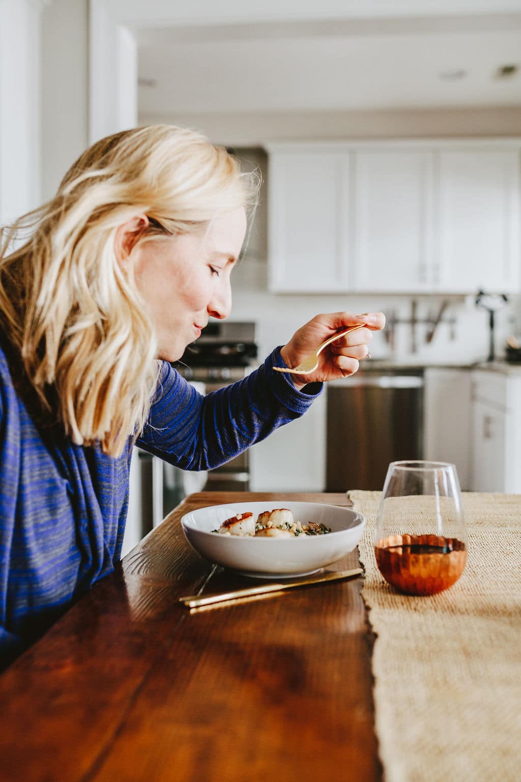 Kath younger eating blue apron