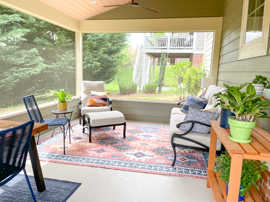colorful screened in porch