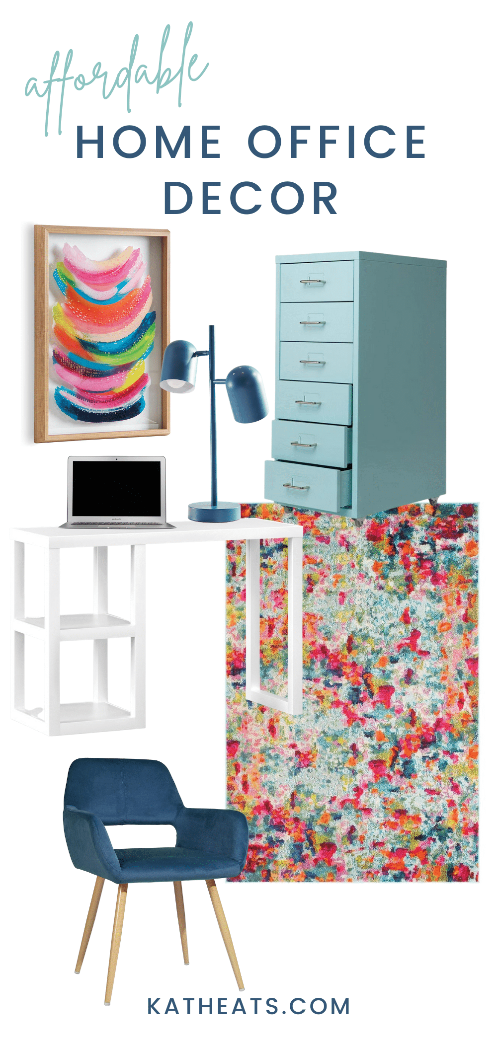 affordable home office decor - bright and bold look