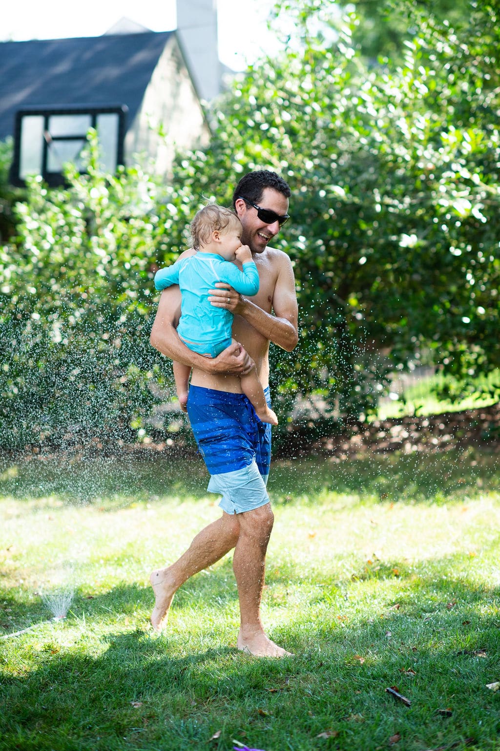 thomas and Birch in sprinkler