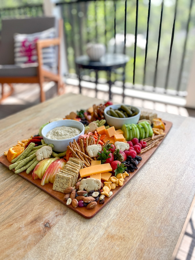 Kids Charcuterie Board on a wooden coffee table