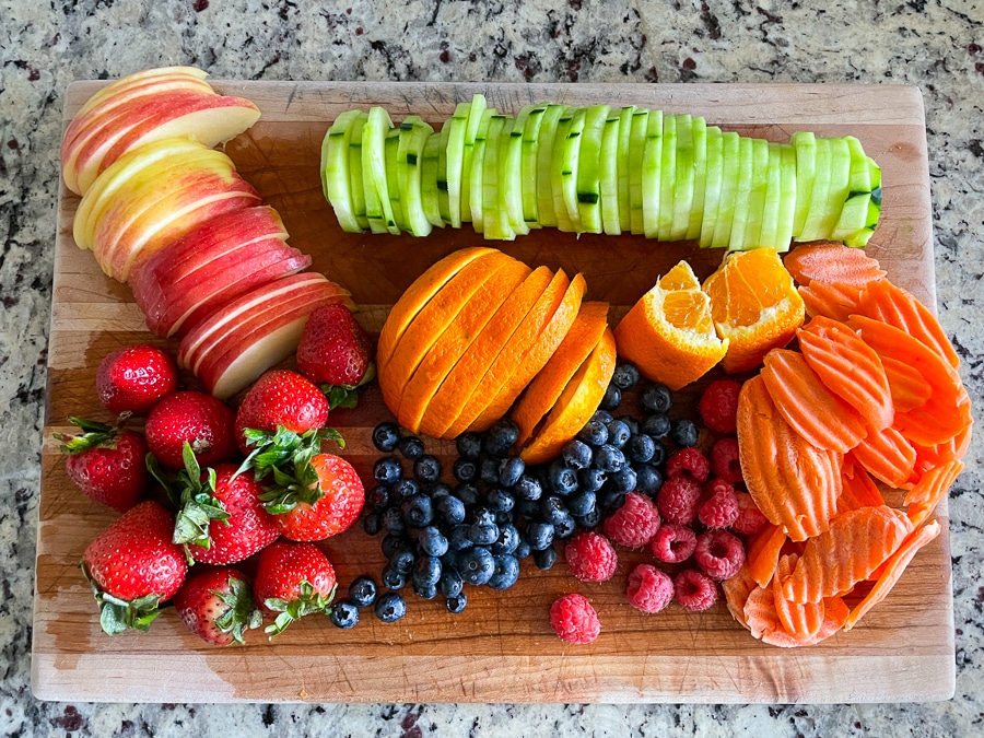 fresh fruit and vegetables washed and sliced