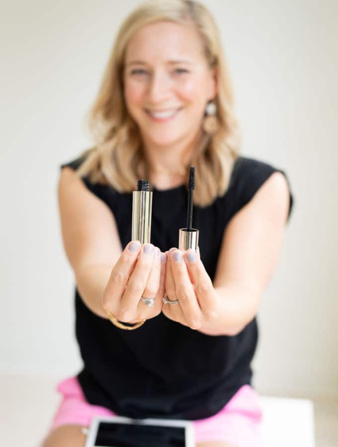 new beautycounter mascara tube and want in Kath's hands