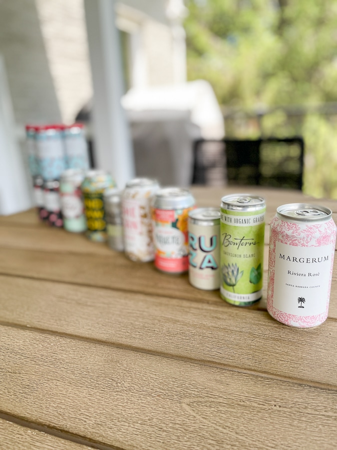 canned wines in a row leading with rose