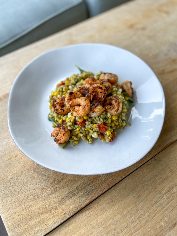Shrimp & Pesto Barley with Tomato & Corn Relish