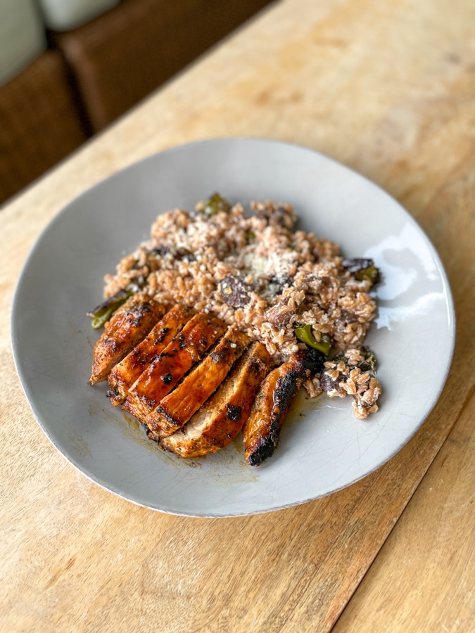Apple Cider Pork Chops with Mushroom Farro Risotto