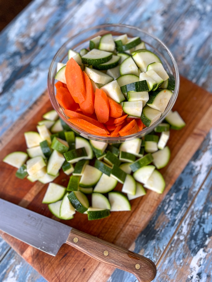 chopped carrots and zuchinni