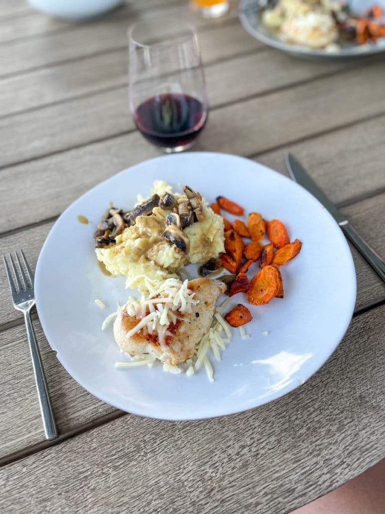 Fontina Chicken with Mushroom Taters and Roasted Carrots Fontina Chicken with Mushroom Taters and Roasted Carrots