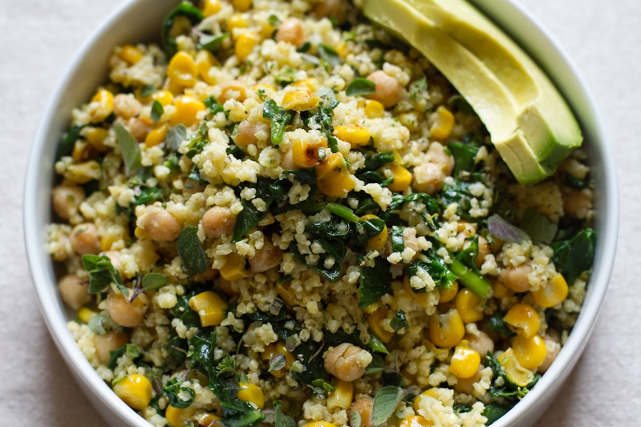 Lemony Millet Salad with Chickpeas, Corn & Spinach 10 Healthy & Delicious Millet Recipes | Lemony Millet Salad with Chickpeas, Corn & Spinach